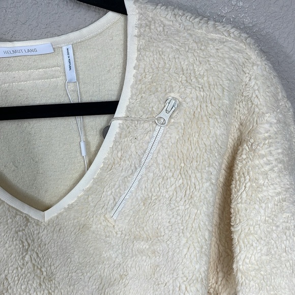 NWT Helmut Lang Shaggy Fleece V Neck Sweater Cream Oversized Faux Fur Sz L - Picture 5 of 16